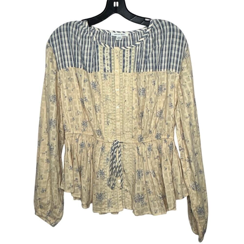 American Eagle Prairie Floral Boho Cottage Coastal Coquette Top Size Small